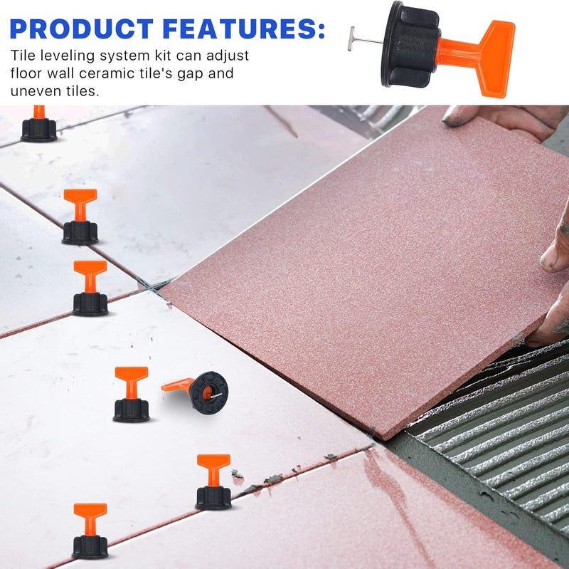 Threetwone Reusable 1/16" Tile Leveling System Kit (300pcs) w/ 1500 1/8" Cross Spacers + 6 Wrenches & 40 Steel Pins - Professional Floor Installation Tools (300, 1/8) - Image 3